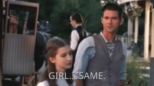 A Man And A Little Girl Are Standing Next To Each Other And The Girl Is Saying `` Girl Same '' . GIF
