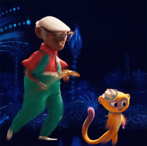A Man And A Monkey Are Dancing In The Dark GIF