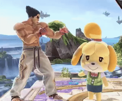 A Man And A Stuffed Animal Are Playing A Video Game Together . GIF