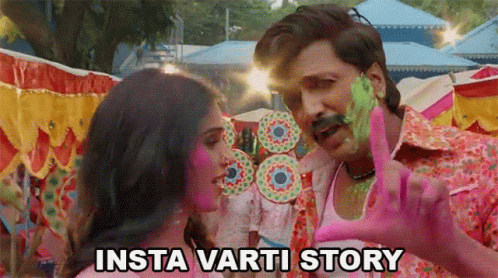 A Man And A Woman Are Covered In Colored Powder And The Caption Says Insta Vart Story GIF