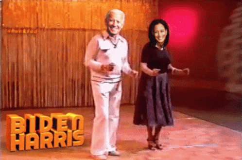 Dancing Couple In Front Of Biden Harris Logo GIF