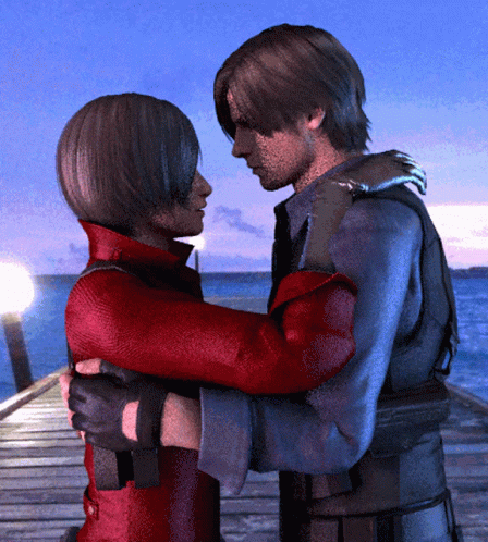 Man And Woman Hugging Near Ocean Dock GIF