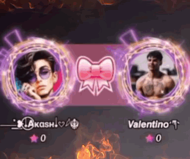 A Man And A Woman Are In Purple Circles With The Name Takashi And Valentino GIF