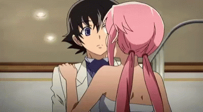 A Man And A Woman Are Kissing In A Room In A Anime . GIF