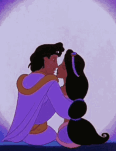 A Man And A Woman Are Kissing In Front Of A Full Moon GIF
