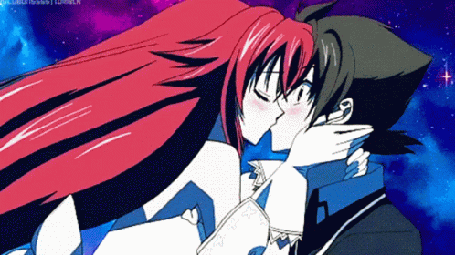 A Man And A Woman Are Kissing With A Blue Background GIF