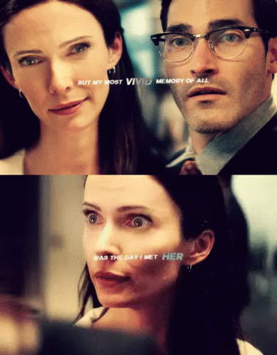 A Man And A Woman Are Looking At Each Other With The Words But My Most Vivid Memory Of All Above Them GIF