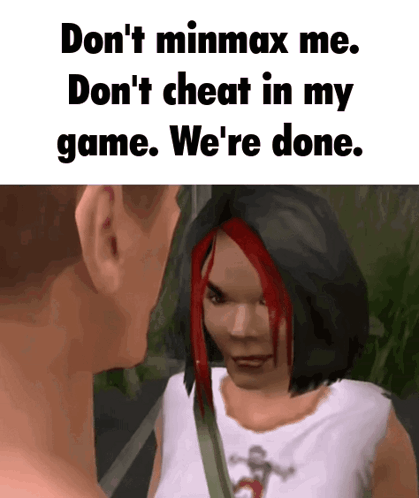 A Man And A Woman Are Looking At Each Other With The Words " Don T Minmax Me " GIF