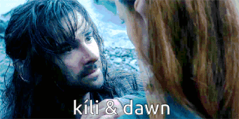 A Man And A Woman Are Looking At Each Other With The Words " Kilt & Dawn " On The Bottom GIF