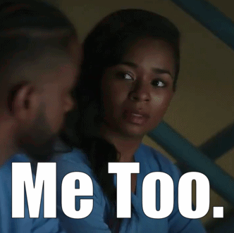 A Man And A Woman Are Looking At Each Other With The Words Me Too Written On The Bottom GIF