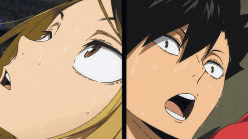 A Man And A Woman Are Looking At Each Other With Their Eyes Closed GIF