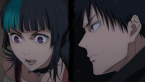 A Man And A Woman Are Looking At Each Other With Their Eyes Closed GIF