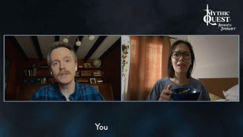 A Man And A Woman Are On A Video Call With The Words " You Look Awful " At The Bottom GIF