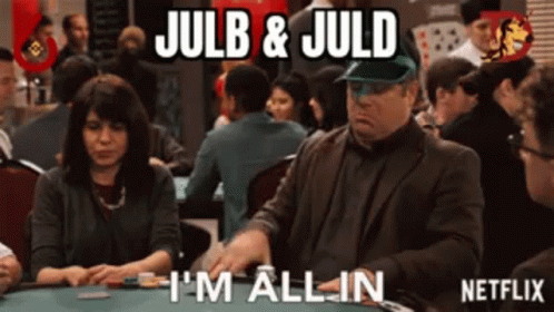 A Man And A Woman Are Playing A Game Of Poker With A Caption That Says I 'M All In GIF