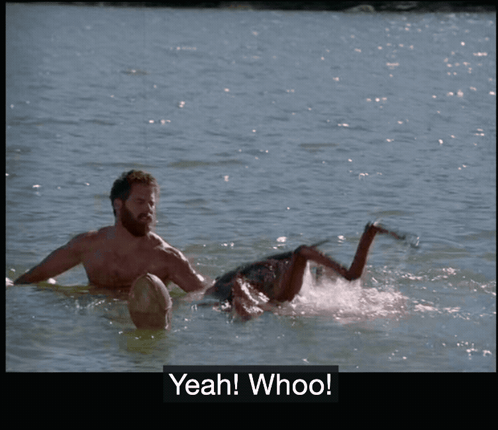 A Man And A Woman Are Playing In The Water With The Caption Yeah Whoo GIF