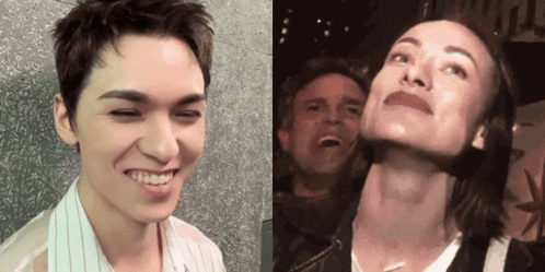A Man And A Woman Are Posing For A Picture And The Man Is Smiling GIF