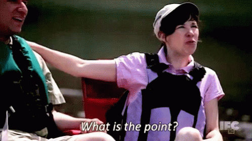 A Man And A Woman Are Sitting In A Boat And The Woman Is Asking What Is The Point . GIF