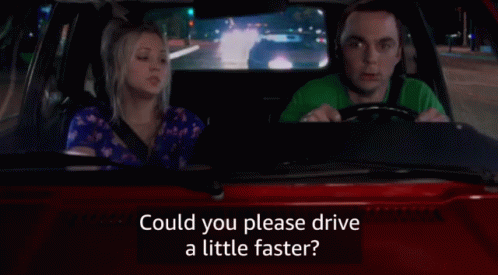 A Man And A Woman Are Sitting In A Car And The Man Is Asking The Woman If She Could Drive A Little Faster . GIF