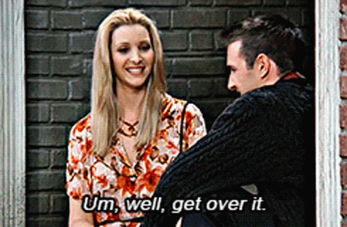 A Man And A Woman Are Sitting In Front Of A Brick Wall And The Woman Is Saying Um Well Get Over It GIF