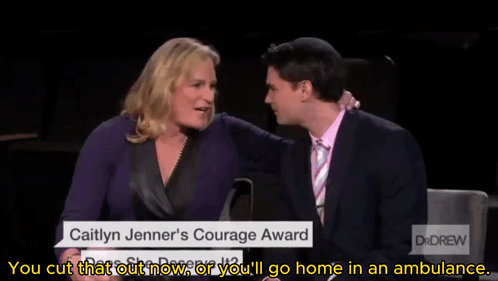 A Man And A Woman Are Sitting Next To Each Other And The Woman Is Talking About Caitlyn Jenner 'S Courage Award GIF