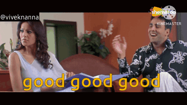 A Man And A Woman Are Sitting Next To Each Other And The Words Good Good Good Are Visible GIF