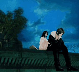 A Man And A Woman Are Sitting On A Ledge GIF