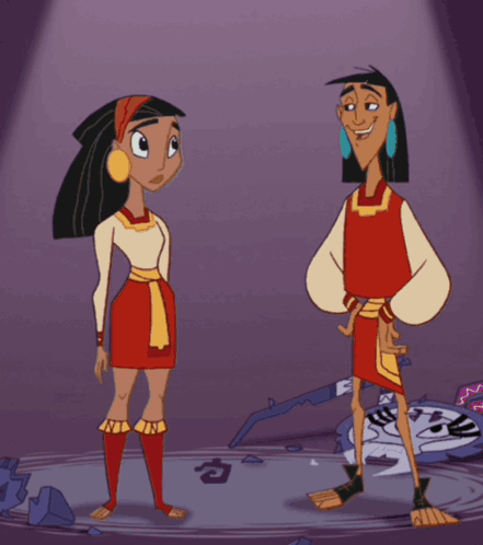 A Man And A Woman Are Standing Next To Each Other GIF