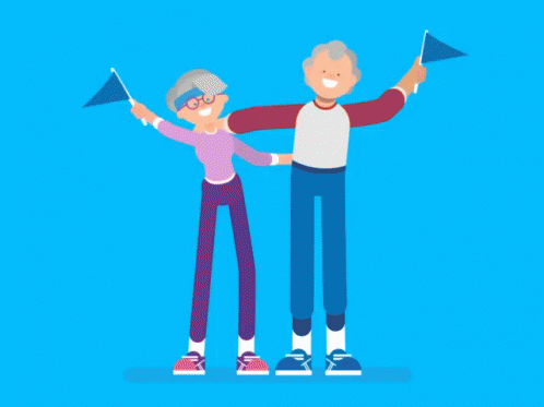 A Man And A Woman Are Standing Next To Each Other And Holding Flags GIF