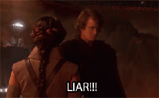 A Man And A Woman Are Standing Next To Each Other And The Man Is Saying Liar GIF
