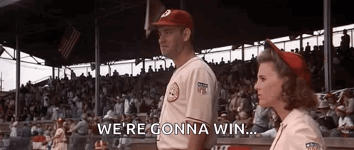 Man And Woman Talking At Baseball Stadium GIF