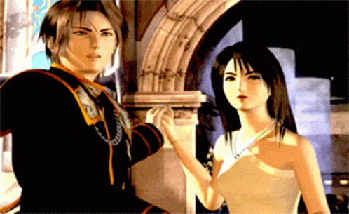 A Man And A Woman Are Standing Next To Each Other In A Video Game Scene GIF