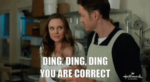 A Man And A Woman Are Standing Next To Each Other With The Words Ding Ding Ding You Are Correct GIF