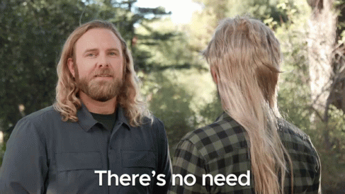 A Man And A Woman Are Standing Next To Each Other With The Words " There 'S No Need " Above Them GIF