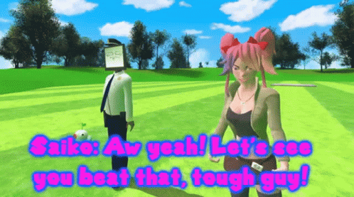 A Man And A Woman Are Standing On A Golf Course And The Woman Is Saying Saiko Aw Yeah GIF