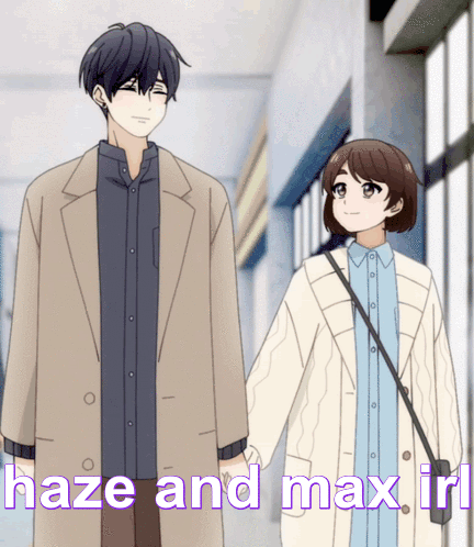 A Man And A Woman Holding Hands With The Words Haze And Max In The Bottom Right GIF