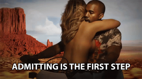 Man And Woman Hugging With Admitting Is First Step Text GIF