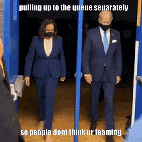 A Man And A Woman Wearing Masks Are Pulling Up To The Queue Separately So People Dont Think Ur Teaming GIF