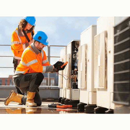 A Man And A Woman Working On A Building GIF