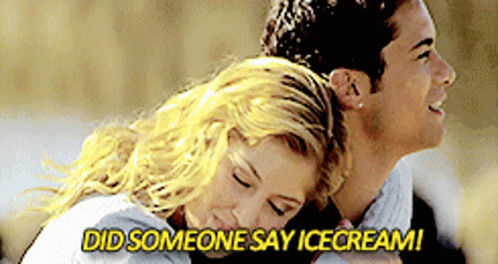 A Man And Woman Hugging With The Words Did Someone Say Ice Cream GIF