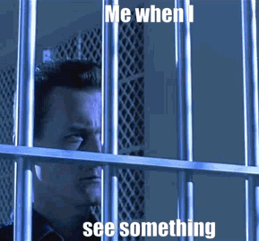 A Man Behind Bars With The Words Me When I See Something On The Bottom GIF