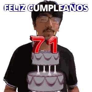 a man blowing out a number 71 candle on top of a birthday cake