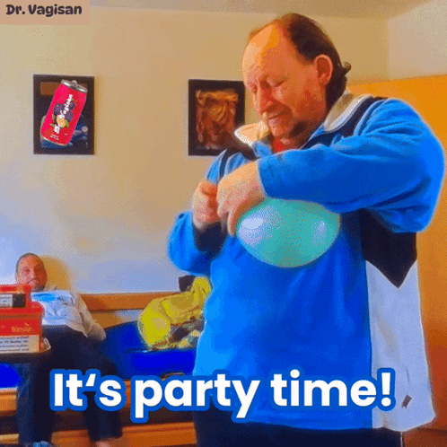 Man Blowing Up Balloon Party Time GIF