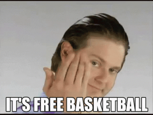 A Man Covering His Face With His Hand And The Words " It 'S Free Basketball " On The Bottom GIF