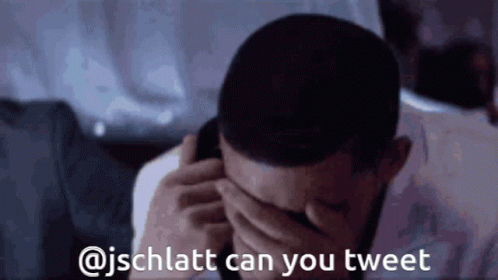 A Man Covering His Face With His Hands And The Words " @Jschlatt Can You Tweet " Above Him GIF
