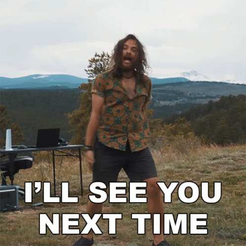 A Man Dancing In A Field With The Words I 'Ll See You Next Time Below Him GIF