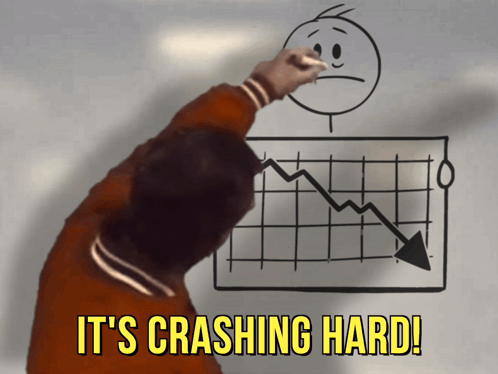 A Man Drawing A Graph With The Words It 'S Crashing Hard Below It GIF