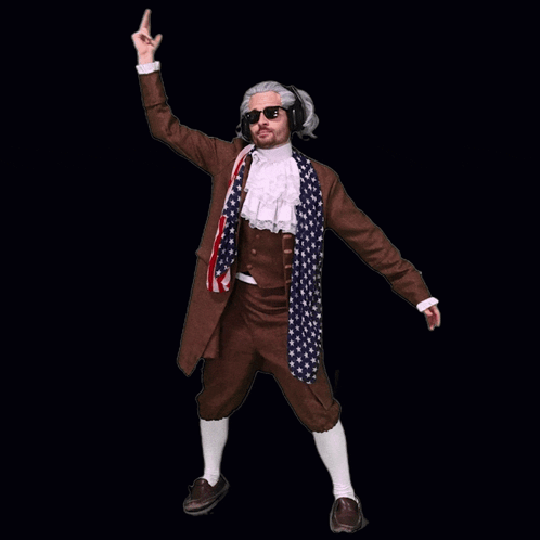 A Man Dressed As Benjamin Franklin Wearing Headphones And Sunglasses GIF