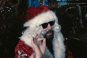 A Man Dressed As Santa Claus With Sunglasses And A Beard GIF
