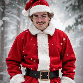 A Man Dressed In A Santa Suit And Hat GIF
