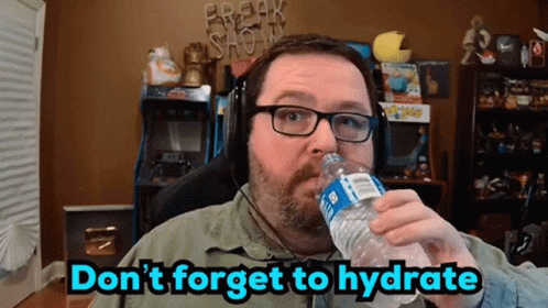 a man drinking a bottle of water with the words do n't forget to hydrate